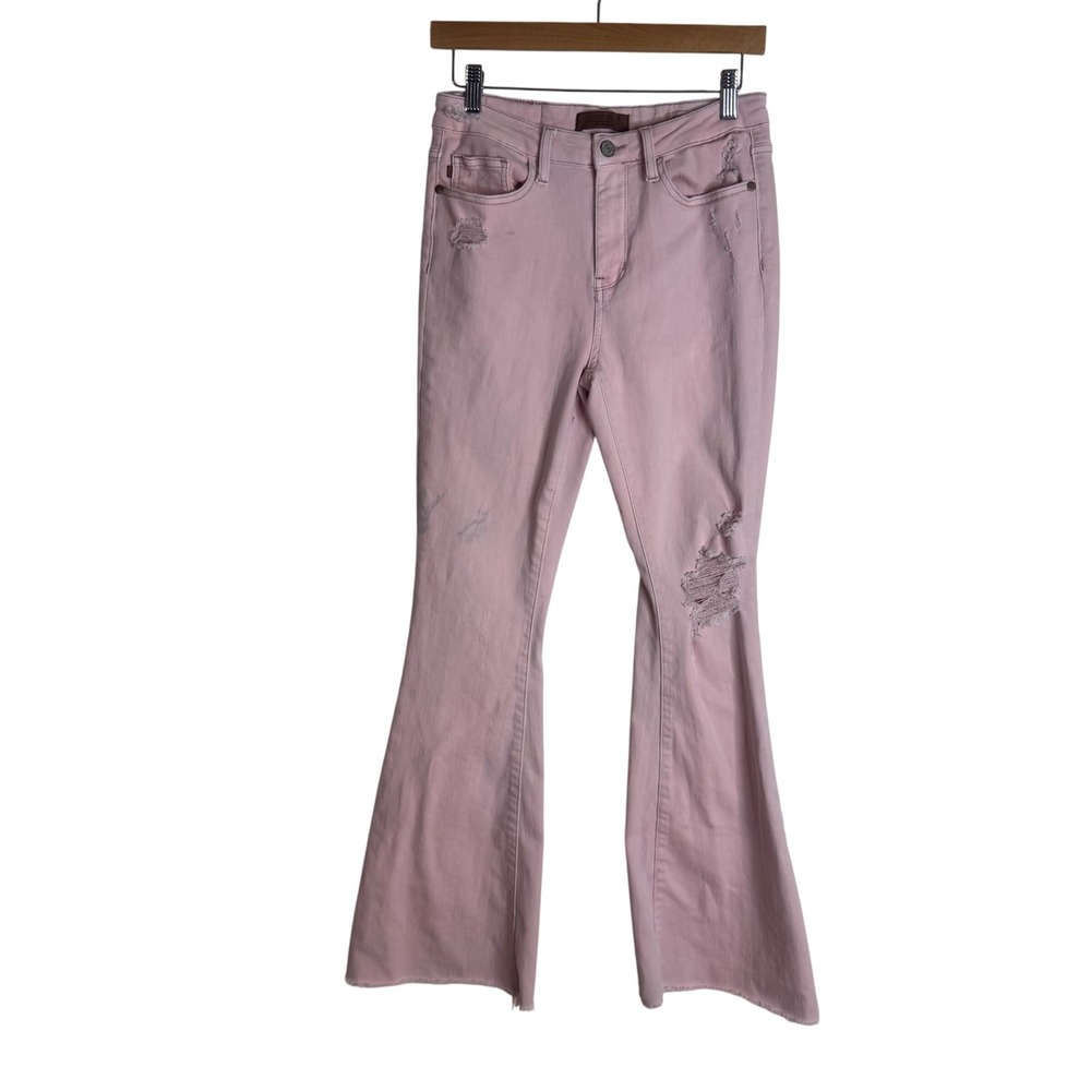 Judy Blue Jeans Women's Distressed Flare Raw Hem Pink Size 7/28